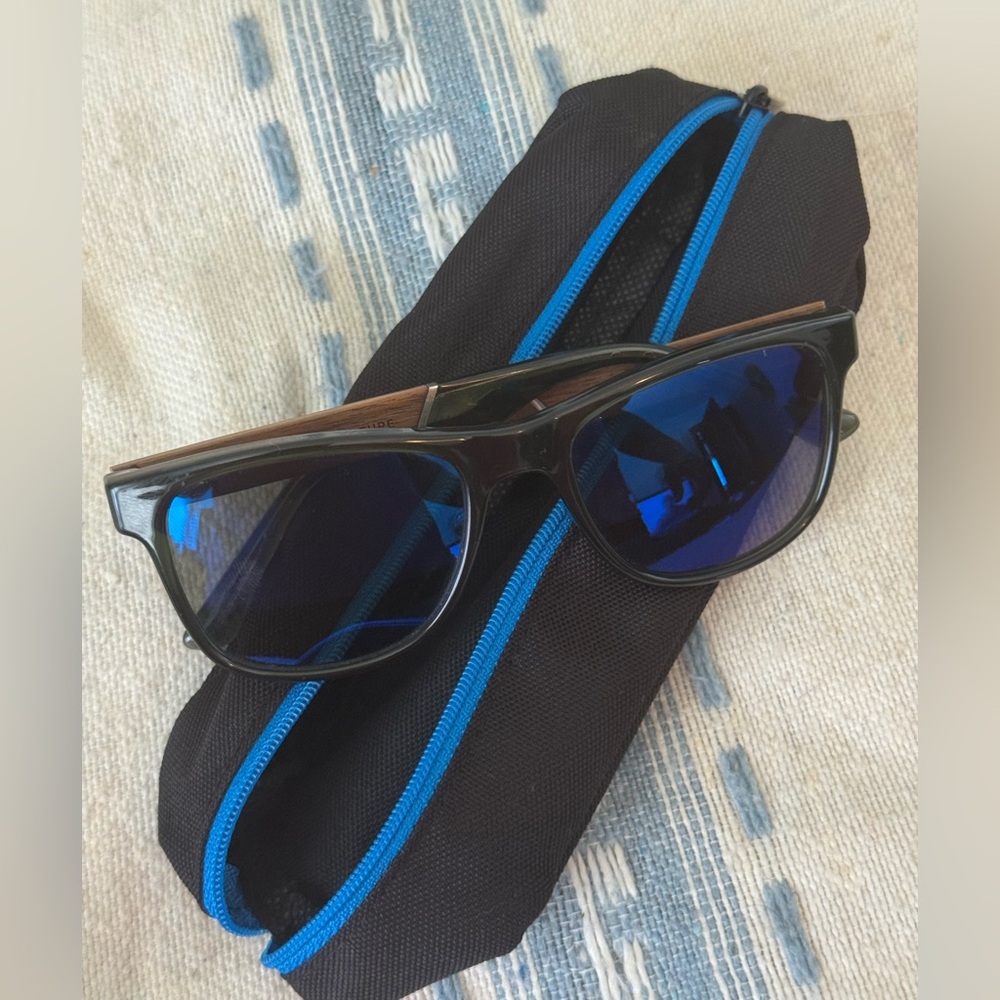 Stylish Black and Blue Sunglasses with Case
